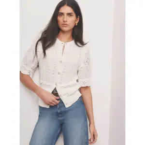 Mint Velvet White Cotton Broderie Knit Top